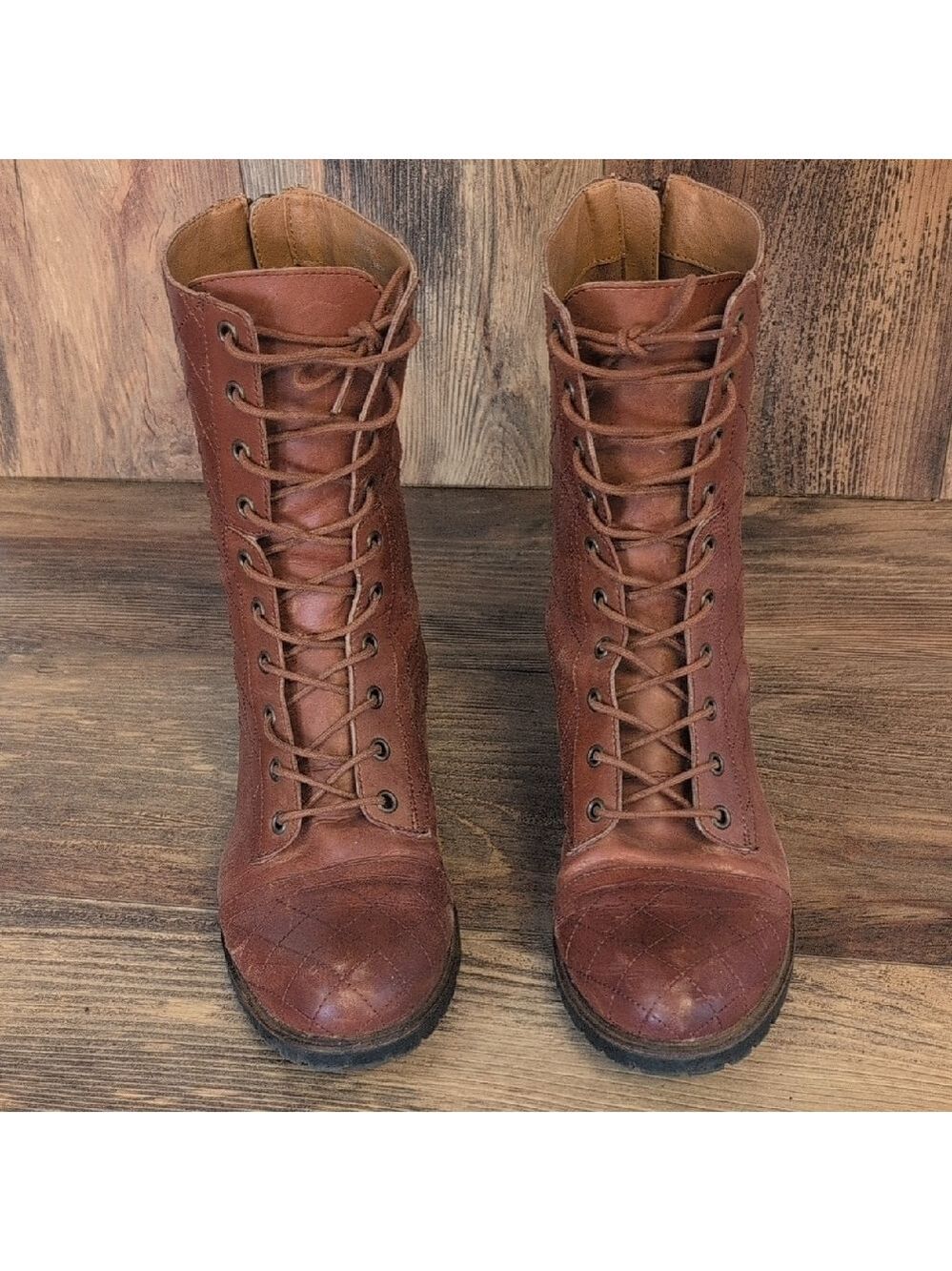 Kensie Quilted Weathered Lace-up Syn Leather Combat Boots 11M      C165